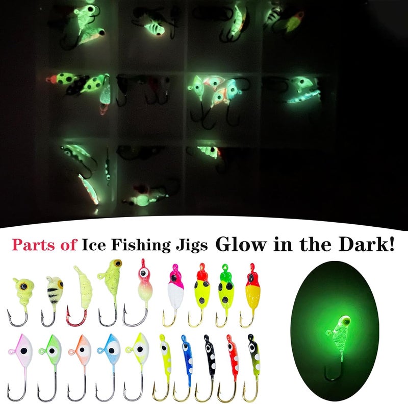 Bombite 52Pcs Ice Fishing Lures Ice Fishing Jigs Kit Glowing Paint Ice Fishing Jig Heads for Crappie Trout Perch Walleye Ice Fishing Gear - Image 4